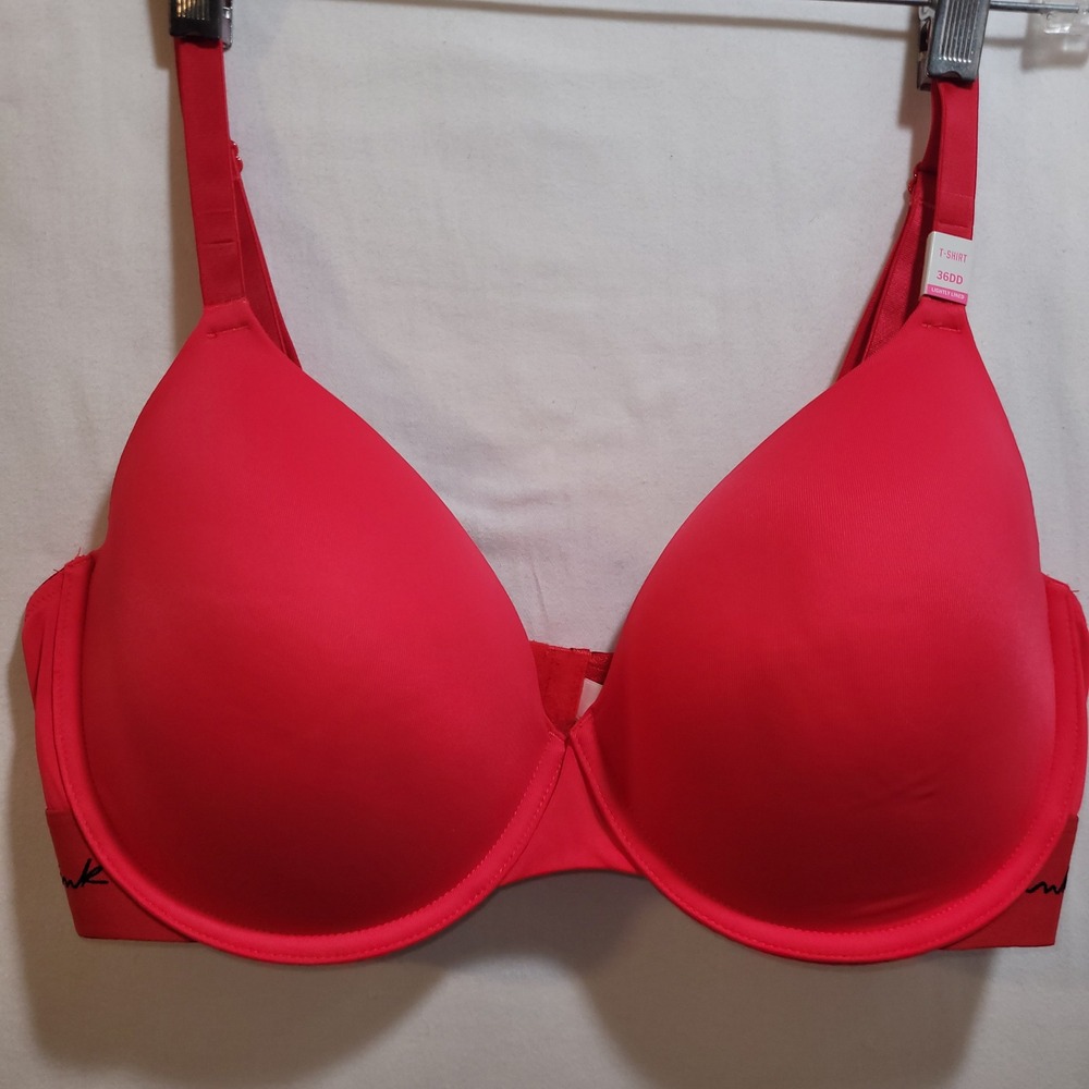 Victorias Secret PINK Everywhere T-Shirt Bra Red 36DD Light Lined Underwire NWT